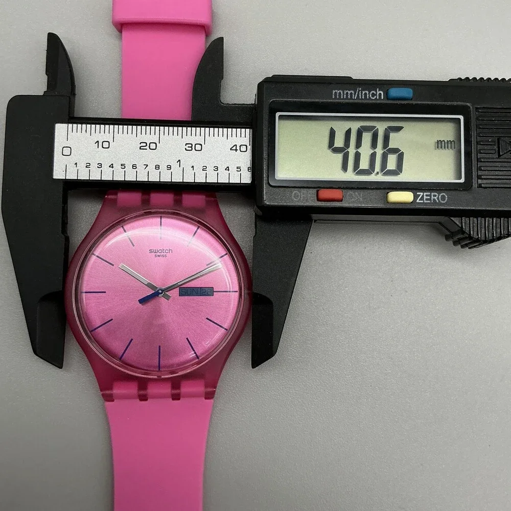 Swatch Pink Rebel Unisex Watch 40mm Pink Dial Day Date Swiss New Battery